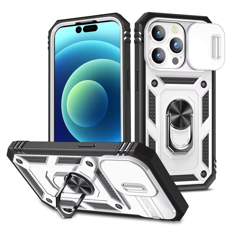 iPhone Case with Camera Cover, Kickstand & Magnetic Ring Holder