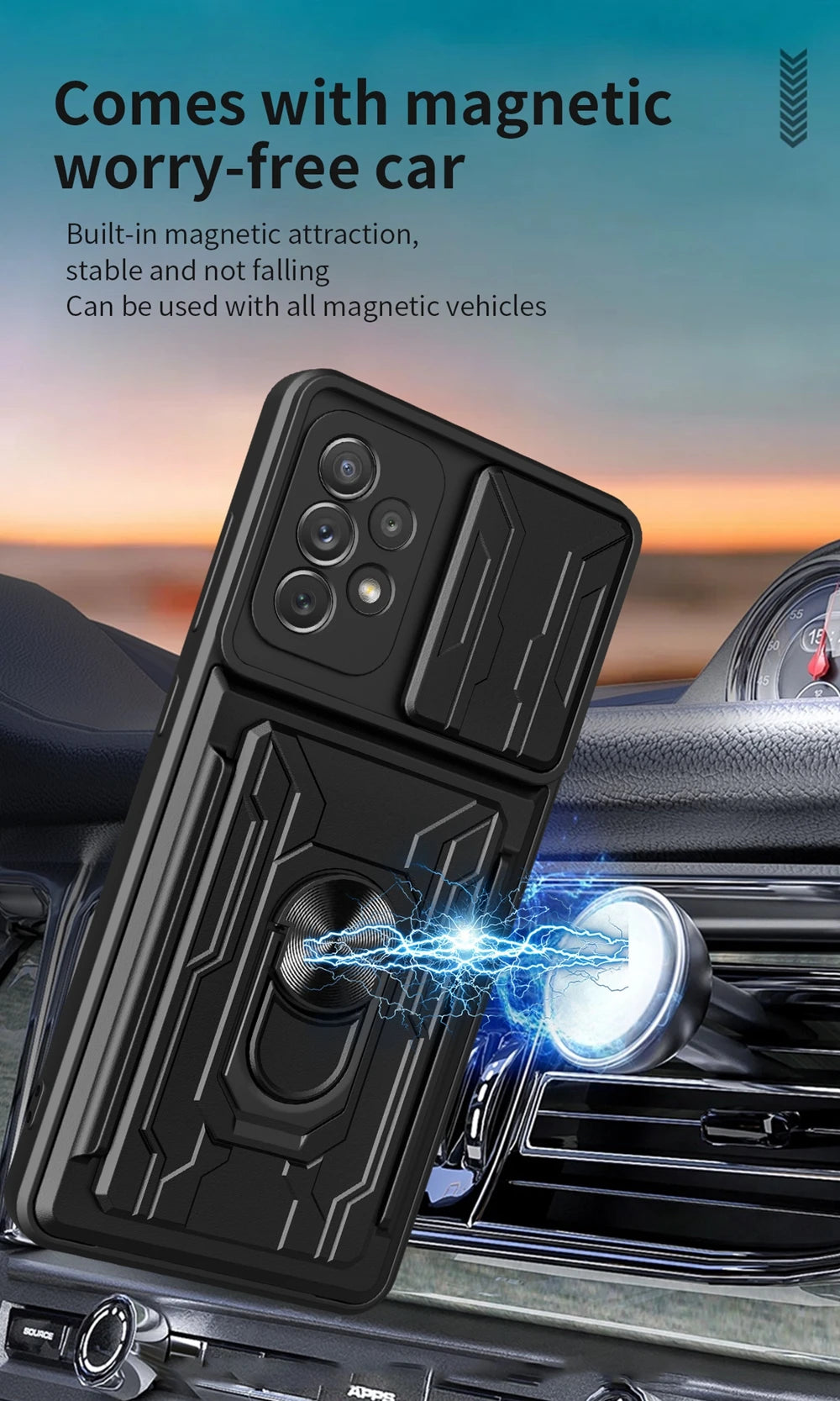 Samsung Phone Case with Camera cover, Card Holder & Kickstand