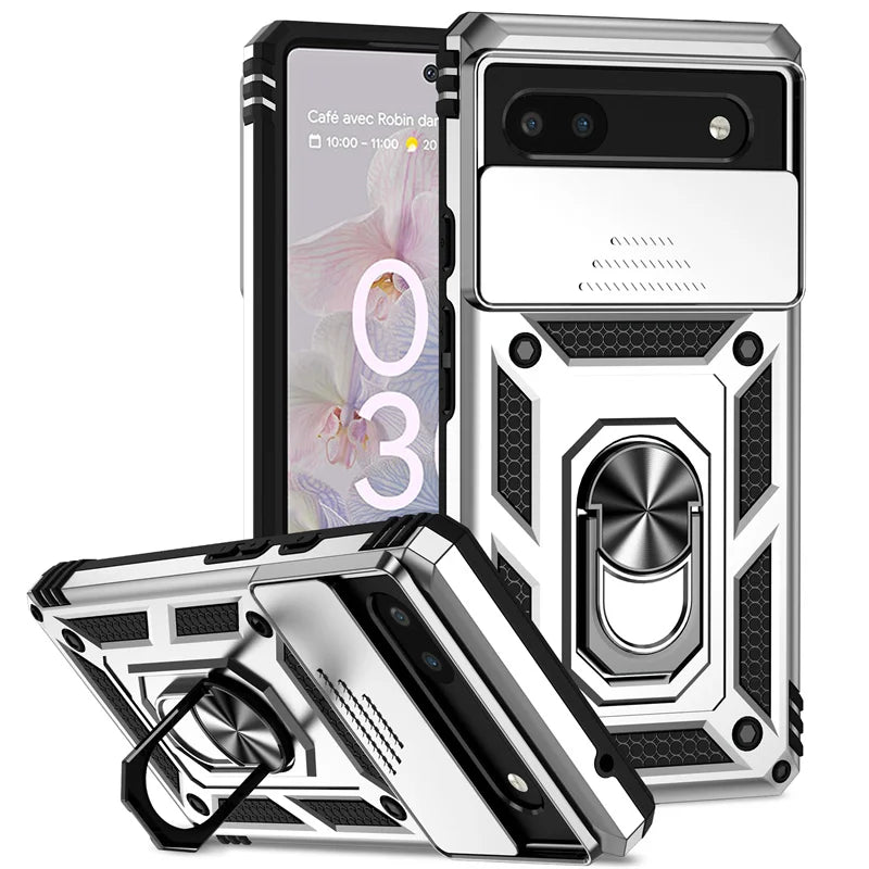Google Pixel phone case with camera cover and magnetic kickstand