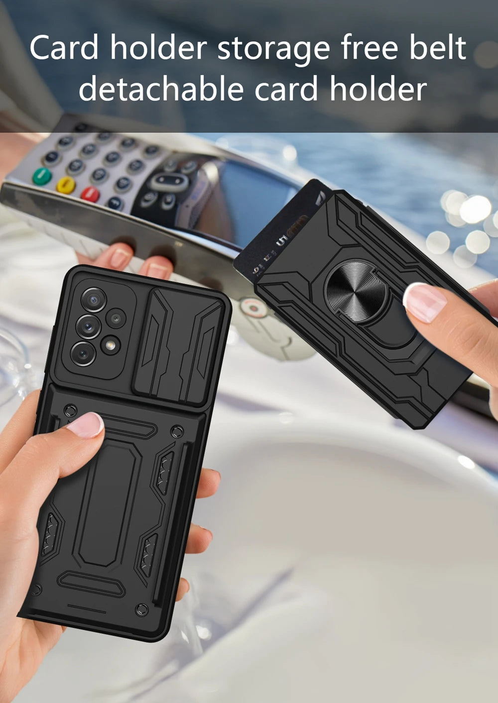 Samsung Phone Case with Camera cover, Card Holder & Kickstand