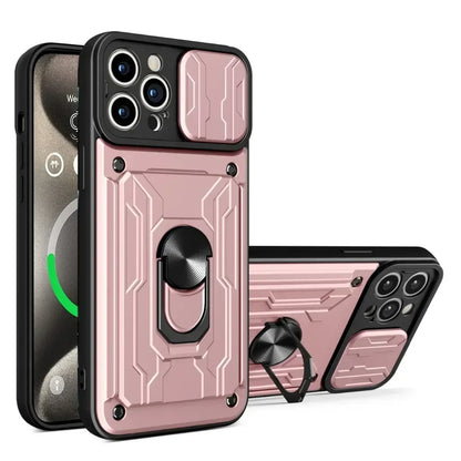 IPhone Case with Camera Cover, Card Slot & 360 Magnetic kickstand