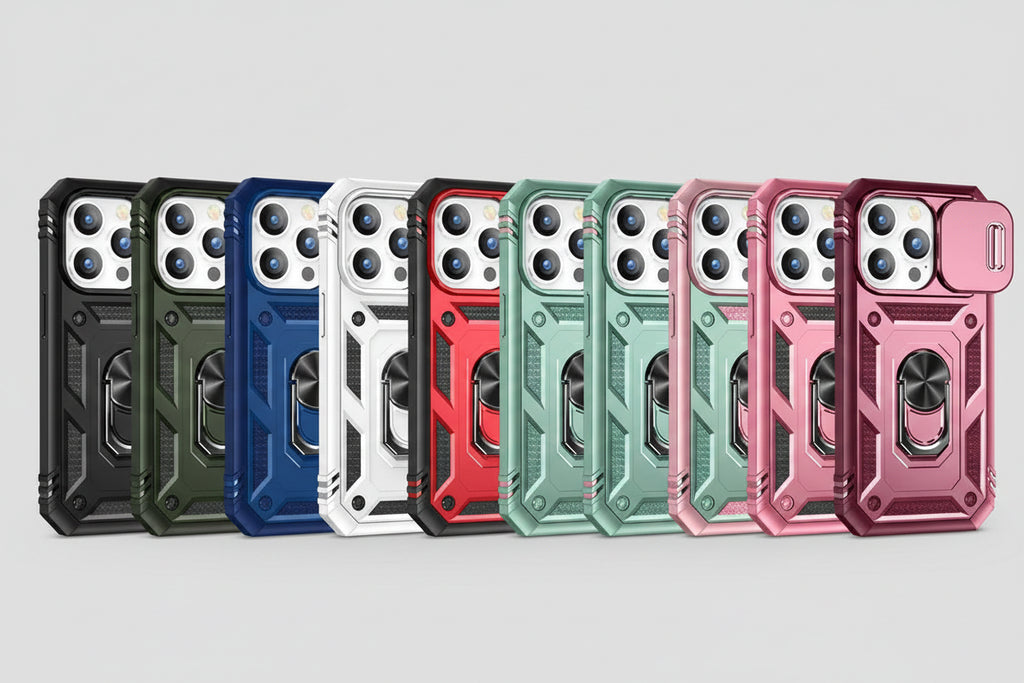 Iphone case camera cover, kickstand & magnetic ring holder