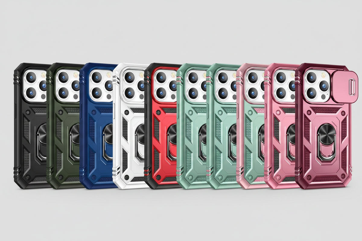 Iphone case camera cover, kickstand & magnetic ring holder