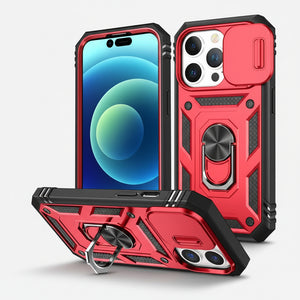 Iphone case camera cover, kickstand & magnetic ring holder