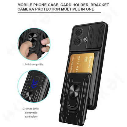 Motorola Phone case with Camera cover, Card Holder and Kickstand
