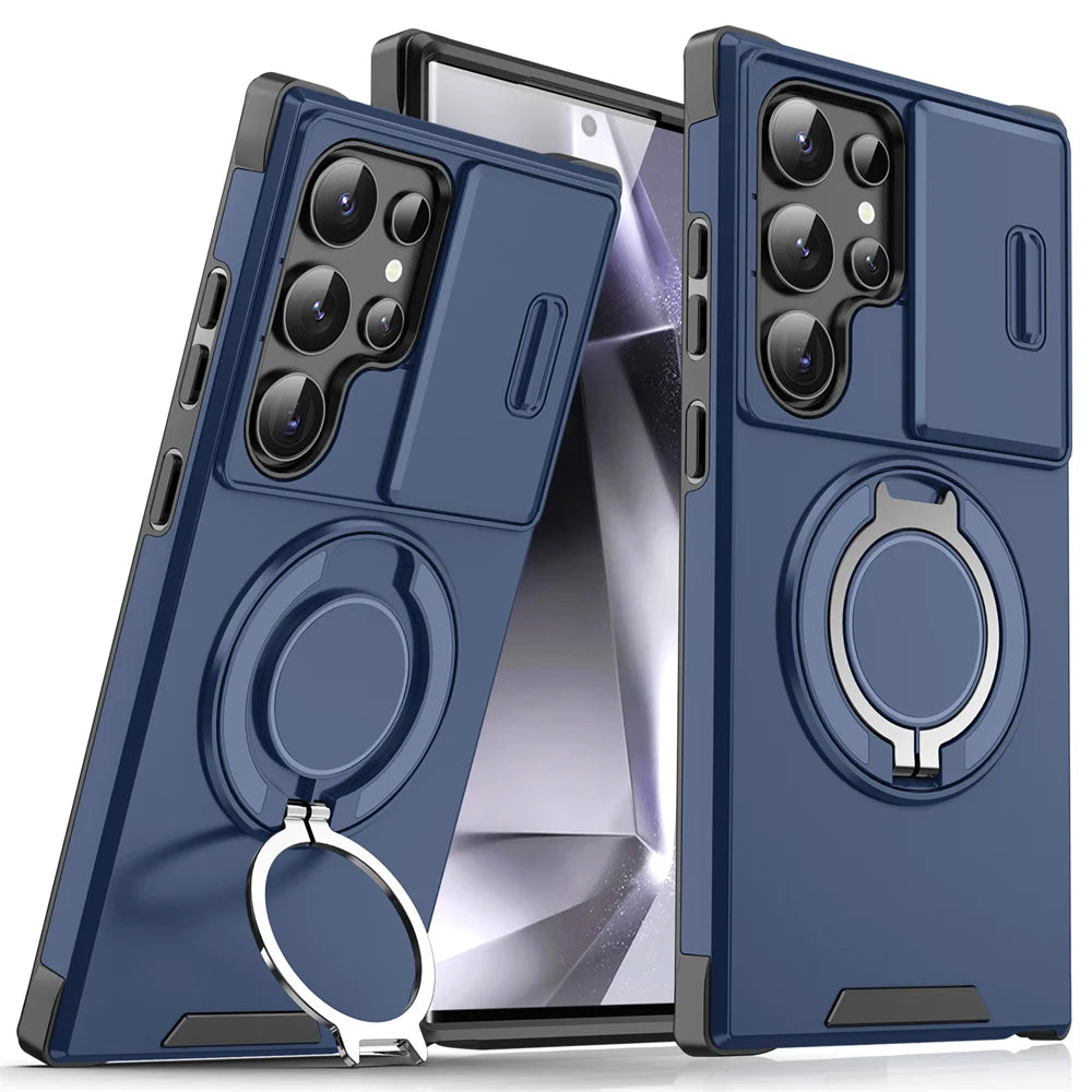 Samsung Case with Camera Cover, Kickstand & Magnetic Ring Holder