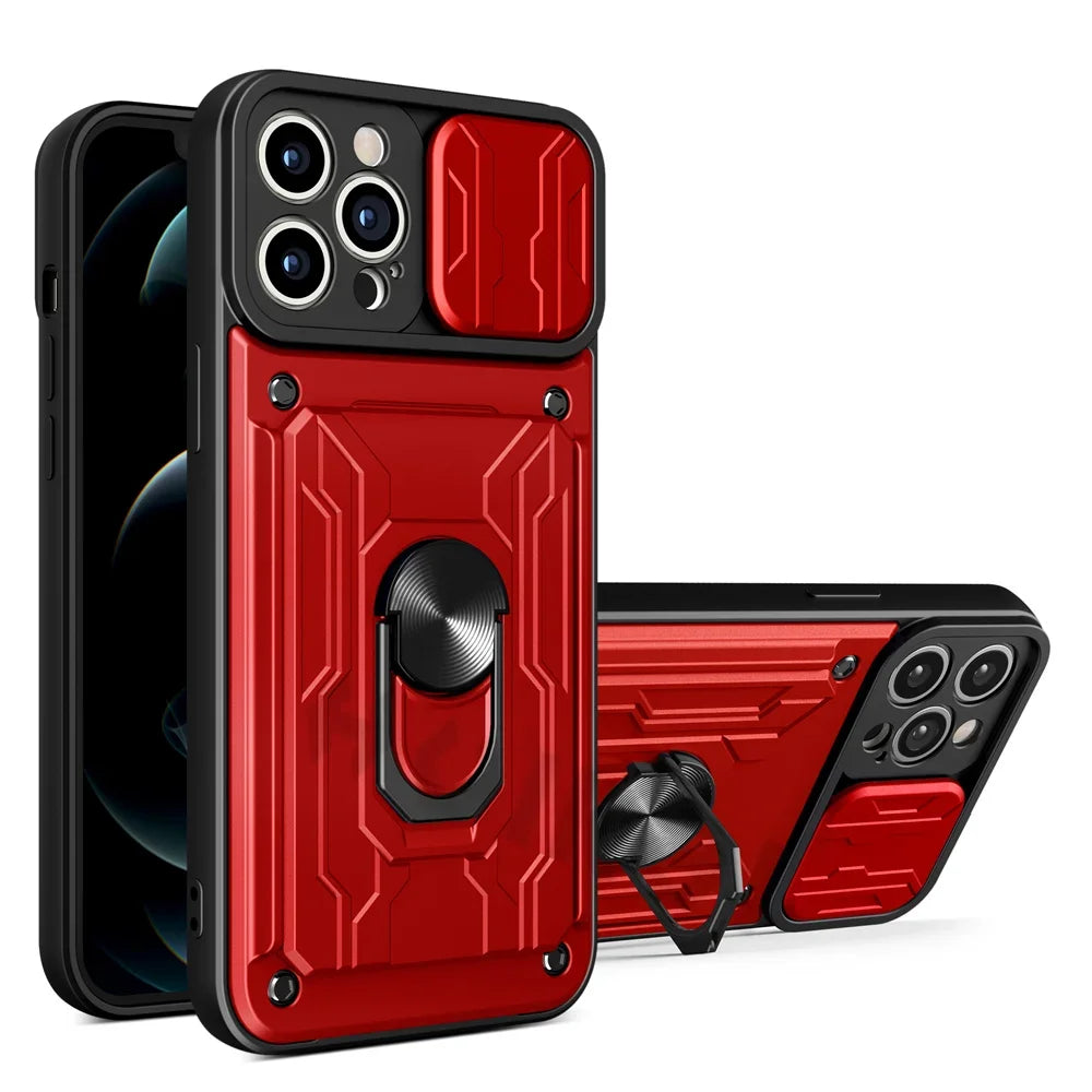 IPhone Case with Camera Cover, Card Slot & 360 Magnetic kickstand