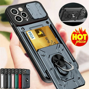 IPhone Case with Camera Cover, Card Slot & 360 Magnetic kickstand