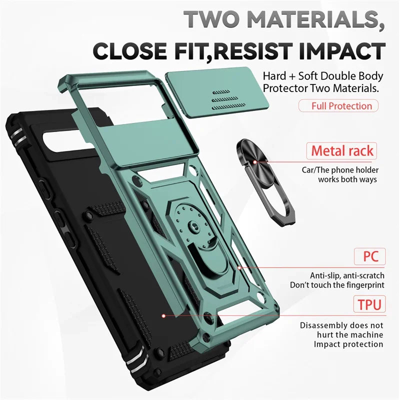 Google Pixel phone case with camera cover and magnetic kickstand