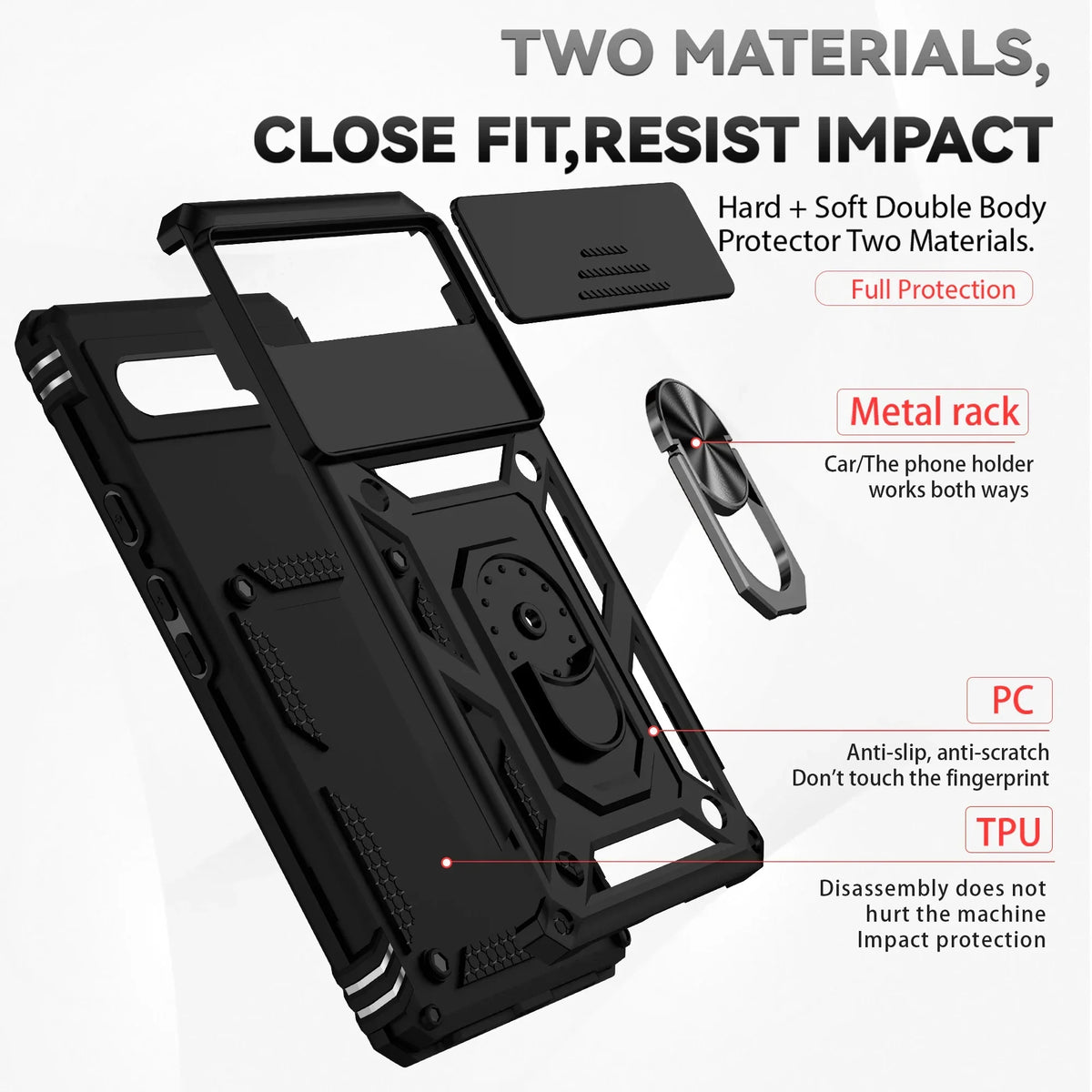 Google Pixel Phone case with camera cover and kickstand