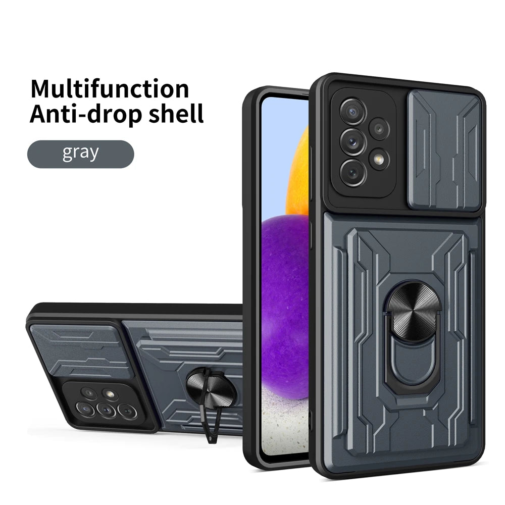 Samsung Phone Case with Camera cover, Card Holder & Kickstand