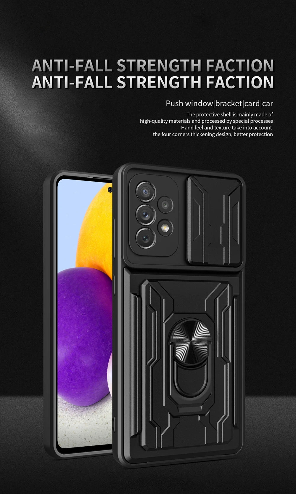 Samsung Phone Case with Camera cover, Card Holder & Kickstand