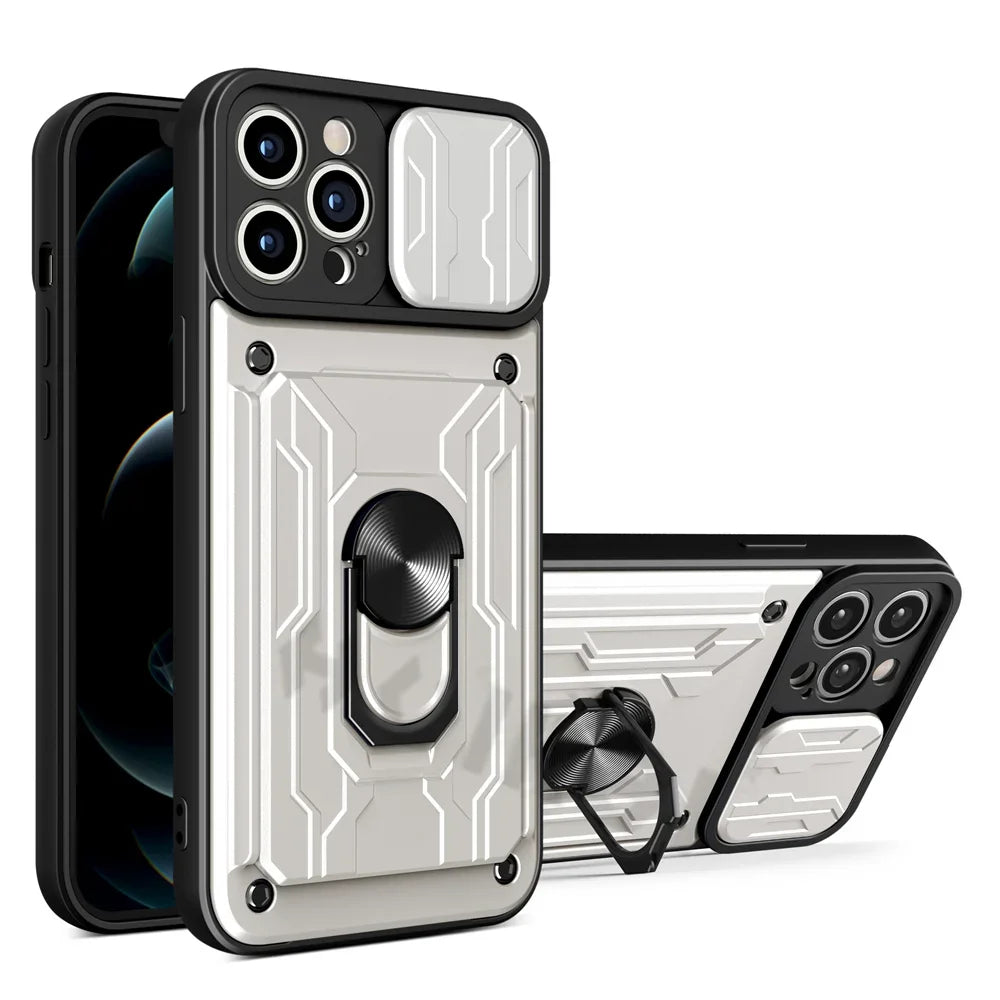 IPhone Case with Camera Cover, Card Slot & 360 Magnetic kickstand
