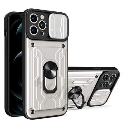 IPhone Case with Camera Cover, Card Slot & 360 Magnetic kickstand