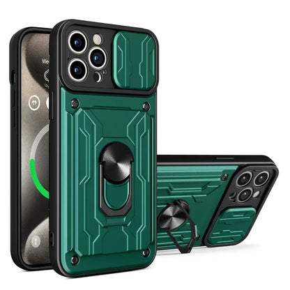 IPhone Case with Camera Cover, Card Slot & 360 Magnetic kickstand