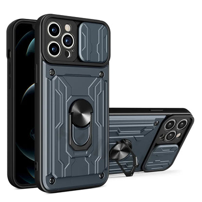 IPhone Case with Camera Cover, Card Slot & 360 Magnetic kickstand
