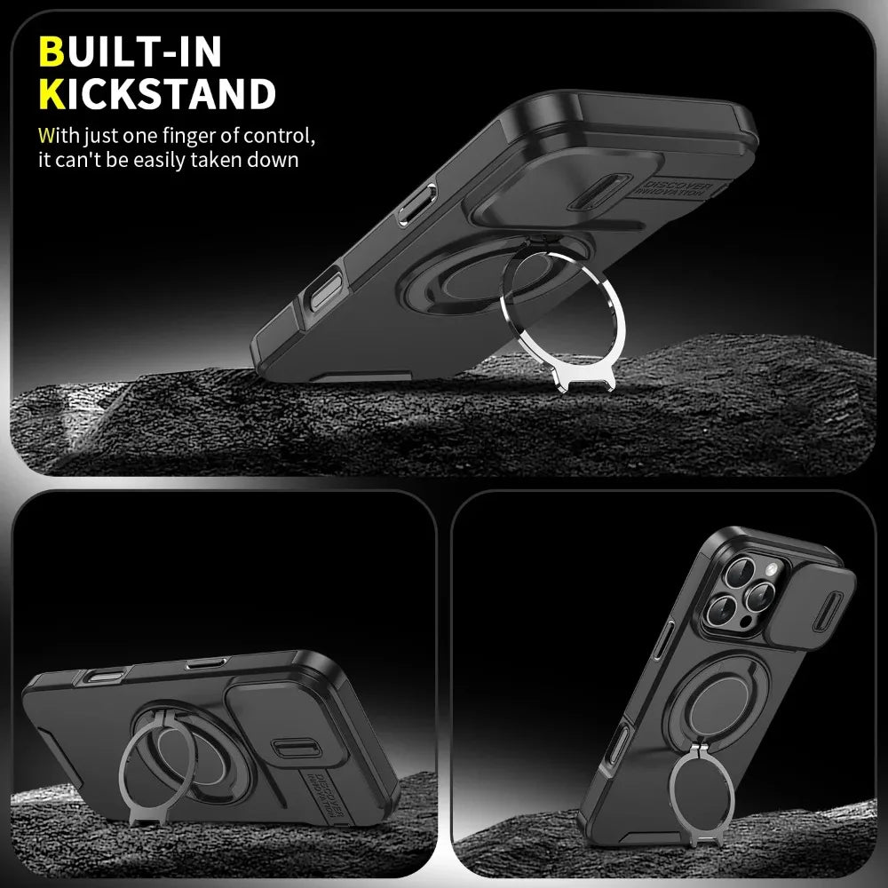 Iphone case with Camera cover & Magnetic Kickstand