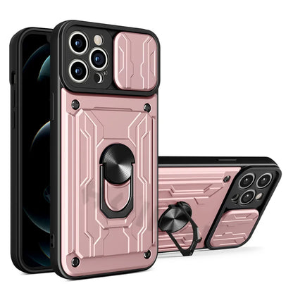 IPhone Case with Camera Cover, Card Slot & 360 Magnetic kickstand