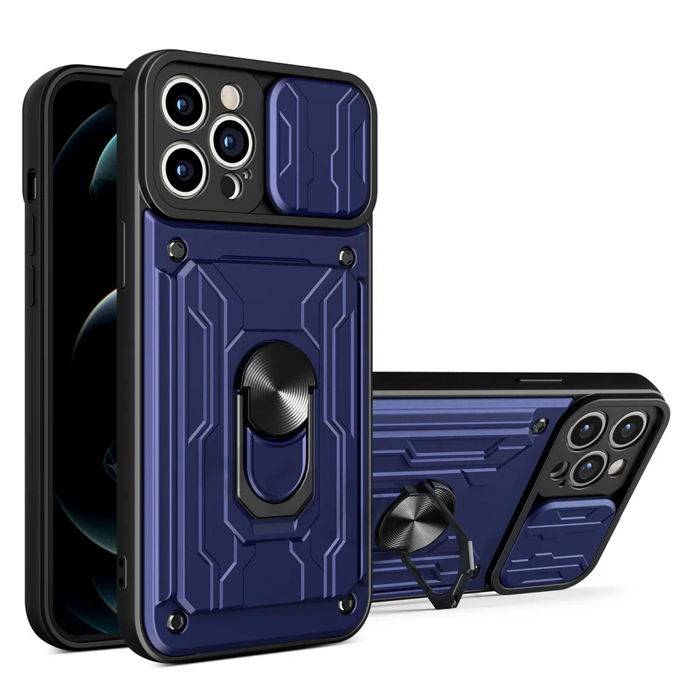 IPhone Case with Camera Cover, Card Slot & 360 Magnetic kickstand