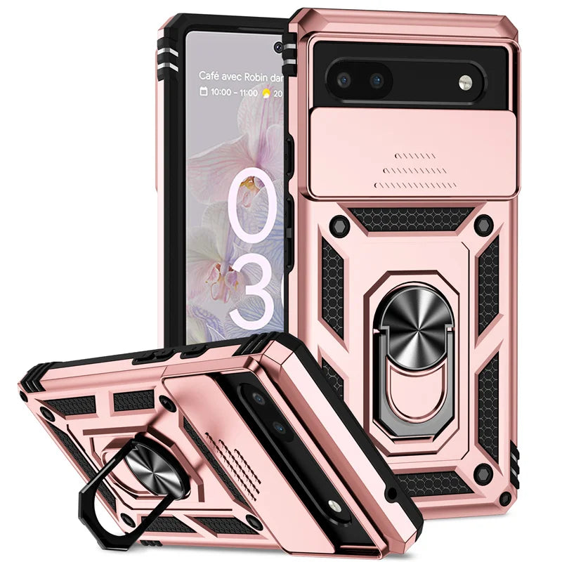 Google Pixel phone case with camera cover and magnetic kickstand