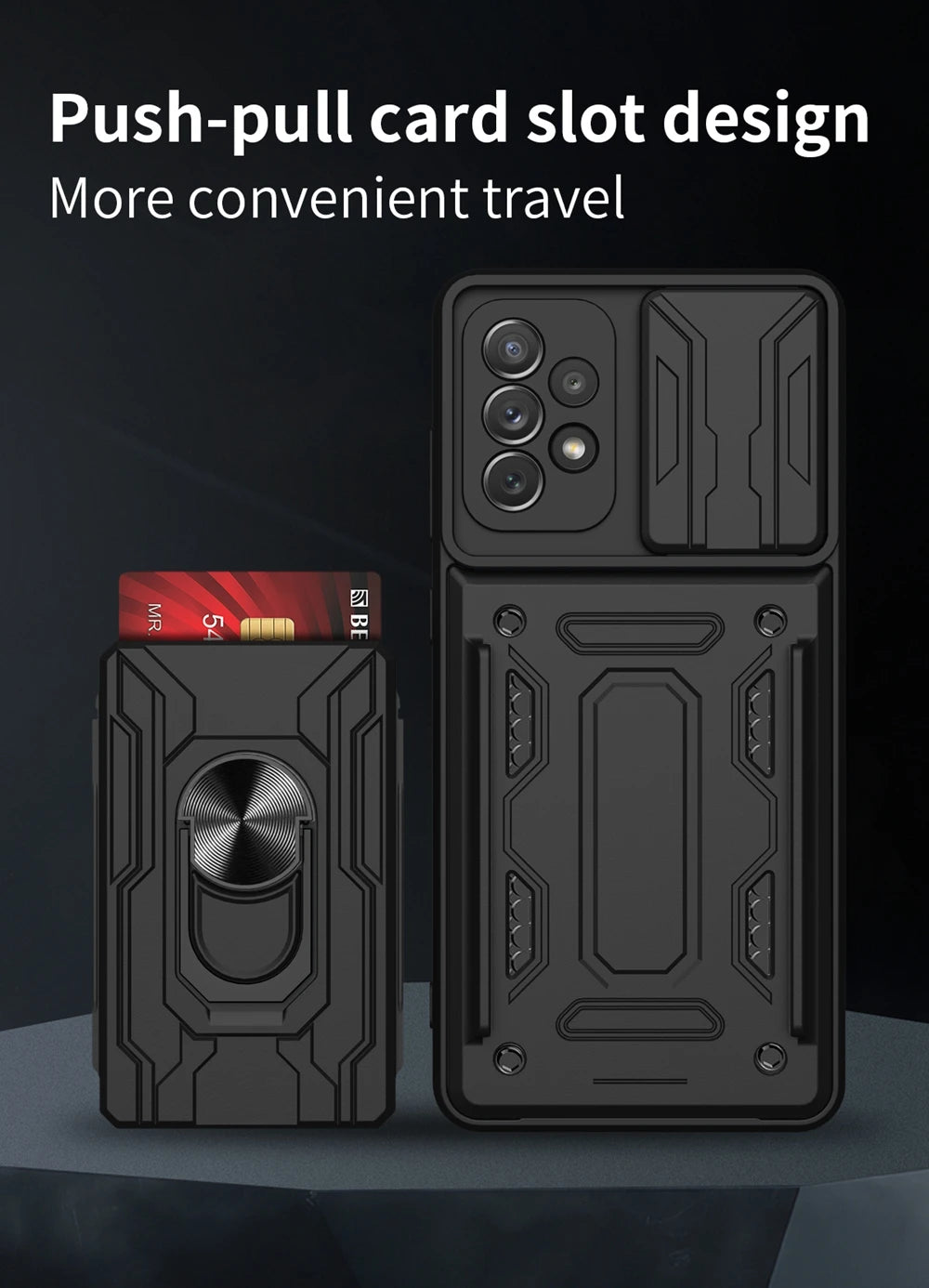 Samsung Phone Case with Camera cover, Card Holder & Kickstand