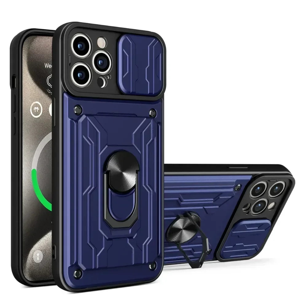IPhone Case with Camera Cover, Card Slot & 360 Magnetic kickstand