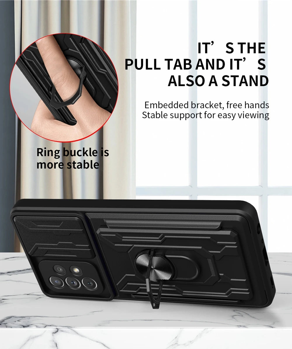 Samsung Phone Case with Camera cover, Card Holder & Kickstand