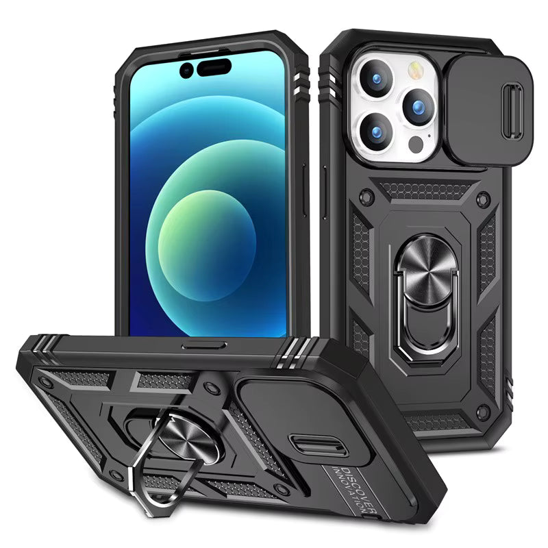 iPhone Case with Camera Cover, Kickstand & Magnetic Ring Holder