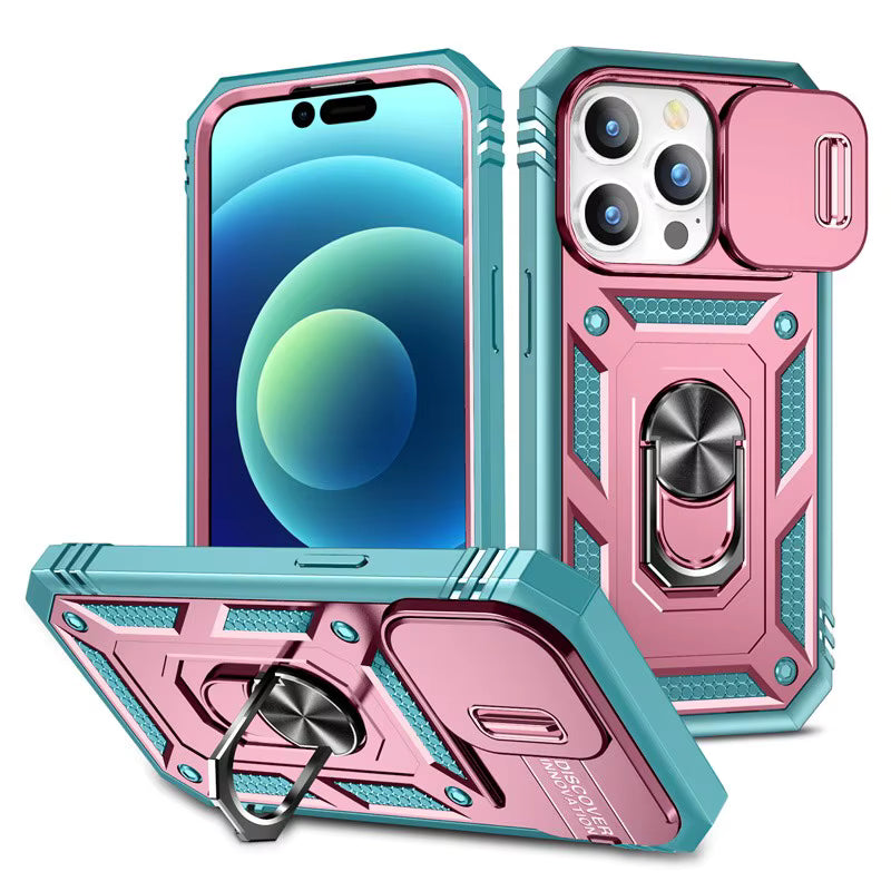iPhone Case with Camera Cover, Kickstand & Magnetic Ring Holder