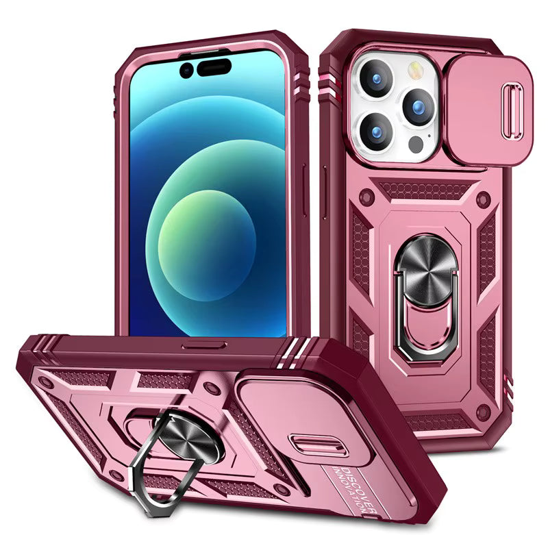 iPhone Case with Camera Cover, Kickstand & Magnetic Ring Holder